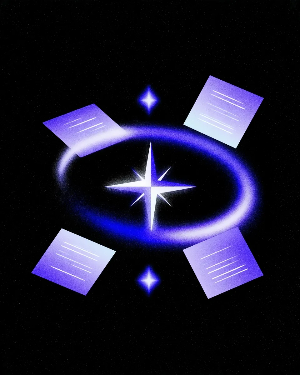 Documentos organizados ao redor de um ponto de luz